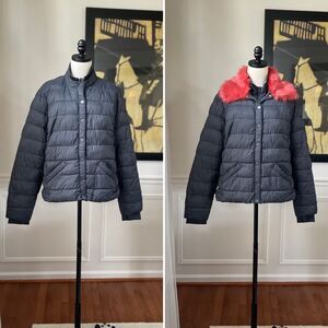 Torrid Dark Grey Puffer Jacket Removable Pink Faux Fur Collar 1 1X